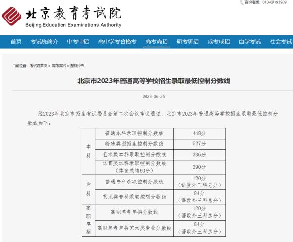 2023年北京高考录取分数线公布及考生分数分布情况